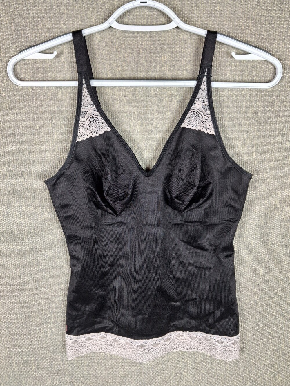 Ruby Ribbon Pin-Up Cami #3055 Womens 36 Black Pink Lace Trim Shapewear Tank Top